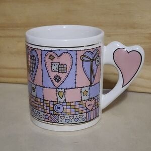 Vintage 1998 J.I.I. Patchwork Heart Mug Decorative Accessory Gold Trim